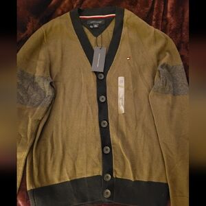 NWT Tommy Hilfiger Green and Black Cardigan Sweater